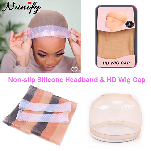 Nunify 1Pack HD Wig Cap & 1Pcs Non-Slip Silicone Wig Band Set Transparent Headband for Lace Wigs Ultra Thin